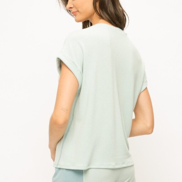 MYSTREE Mint Green Flamingo Graphic Tee, Tropical Palm Tree T-Shirt - Picture 2 of 5